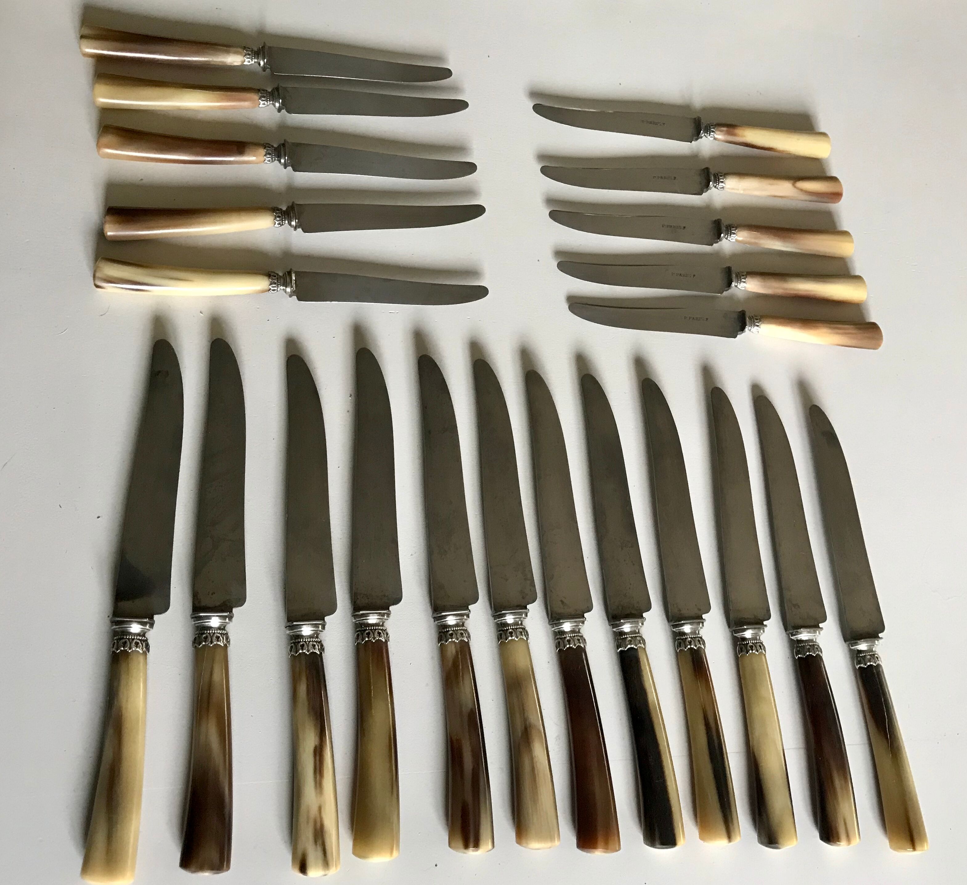 Lot of 24 horn handle knives circa 1900