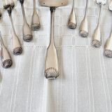 Coffret à Gâteaux Vintage avec 12 Fourchettes et 1 Pelle en Métal Argenté à Décor de Coquille