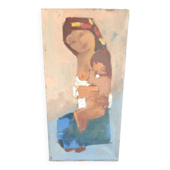 Huile sur toile années 70 h.stilmann - tableau maternité