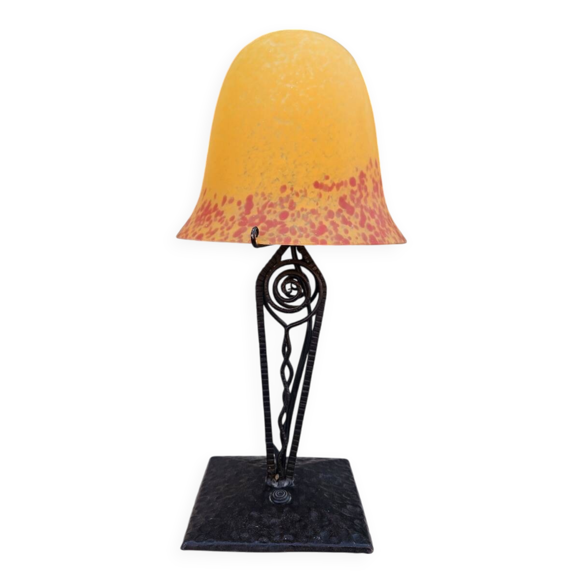 Antique art deco metal and glass lamp