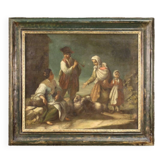 Scène de genre de la peinture française avec personnages du XVIIIe siècle