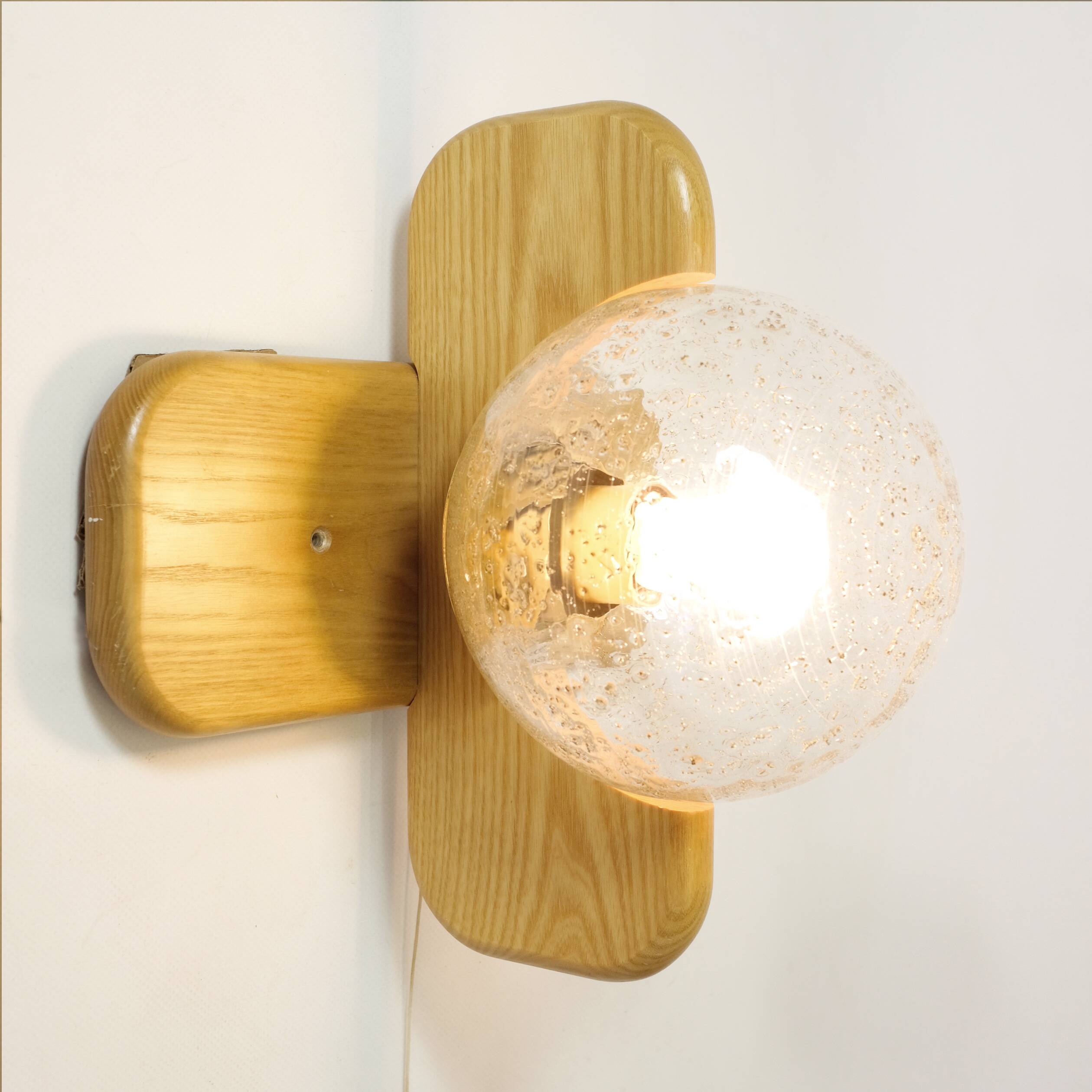 Kaiser Leuchten, wood and glass wall lamp from the 70s.