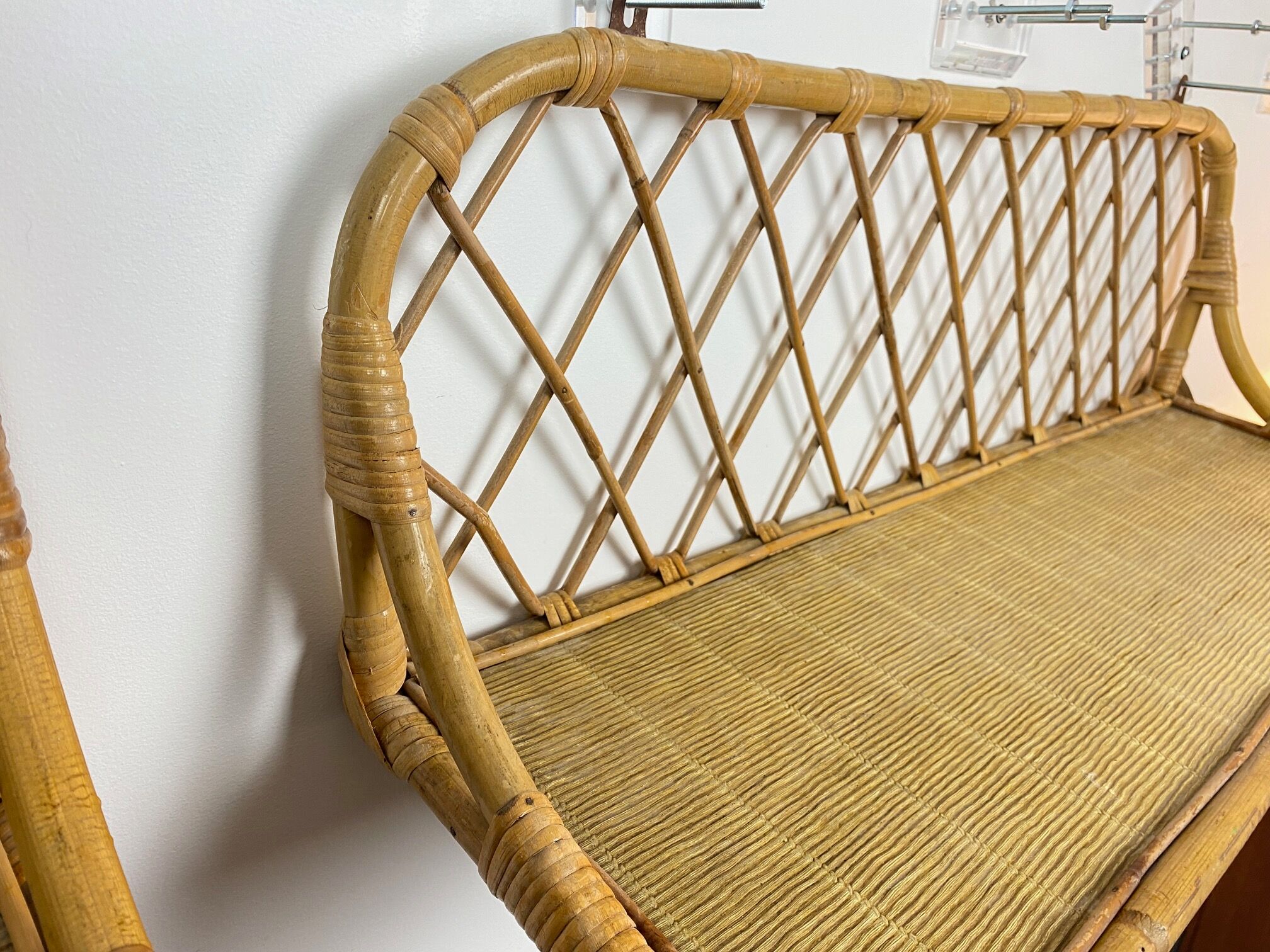 Pair of vintage rattan wall shelves 70s