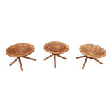 Low wicker and rattan stools, 1970s. (Set of 3)