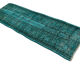 Distressed Turkish Narrow Runner 195 x 64 cm Wool Vintage rug, Overdyed Turquoise