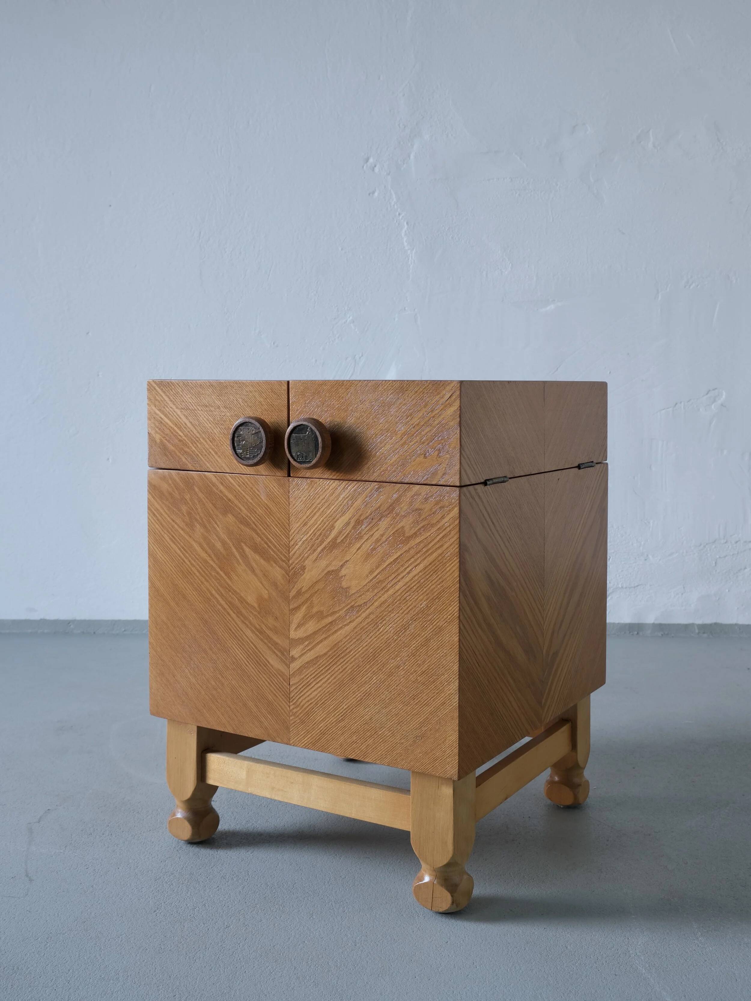 Mid-century oak bar cabinet side table, 1960s