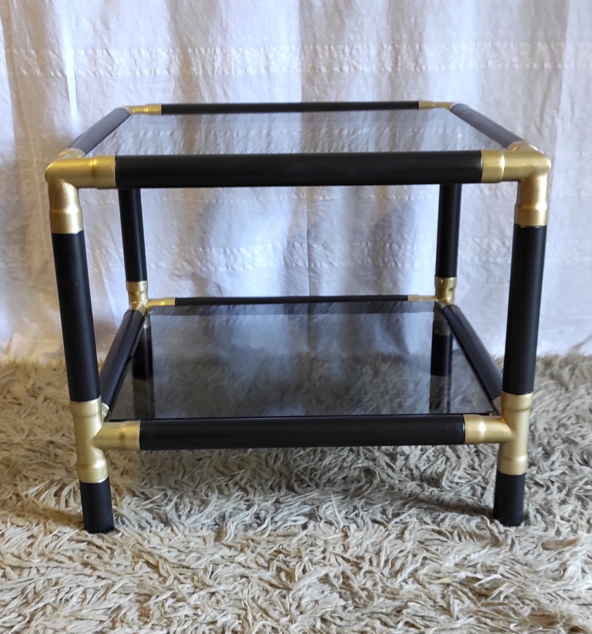 Table basse bois et métal doré – années 60/70