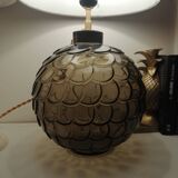 Lampe ancienne art déco artichaud gris taupe avec abat jour gris