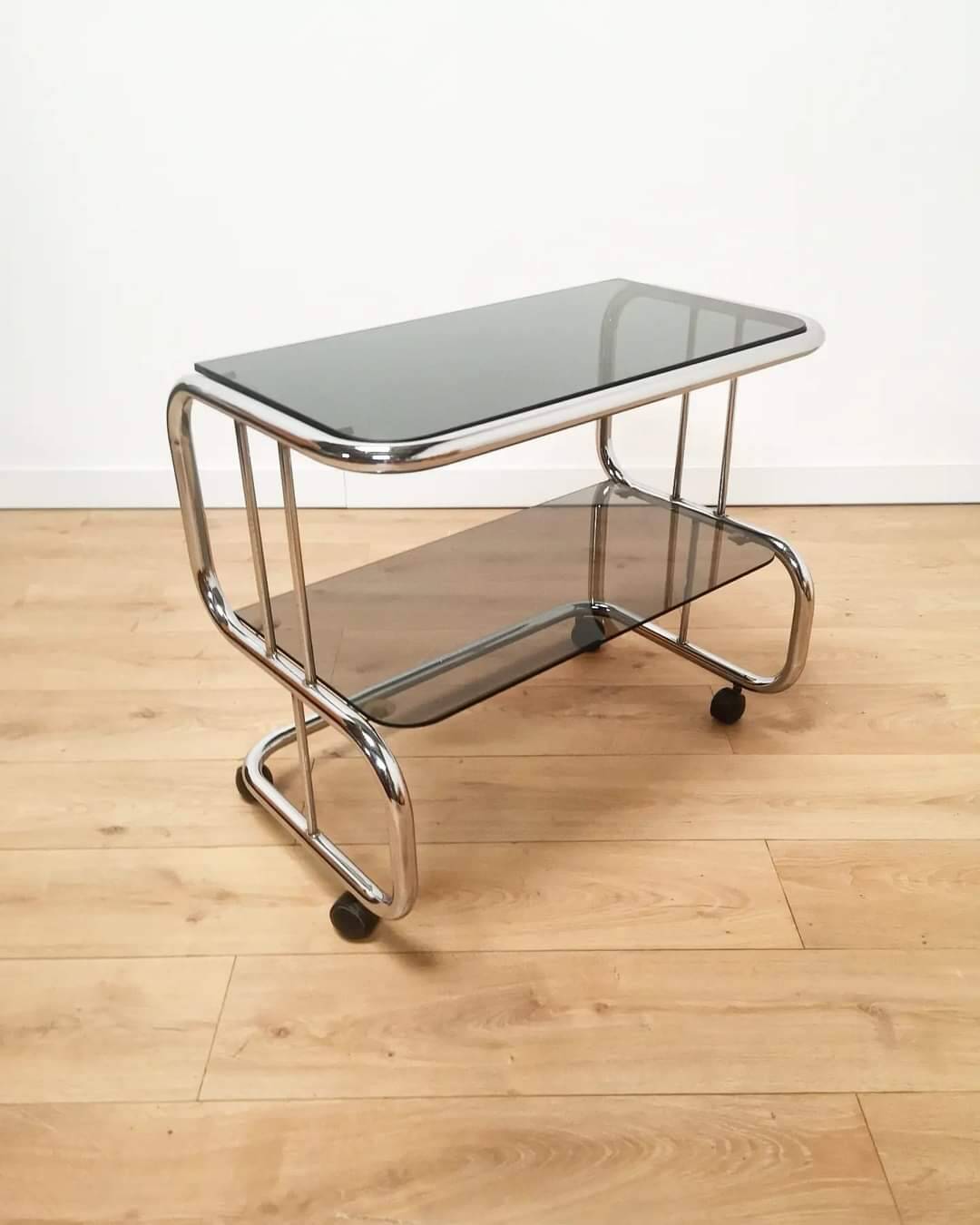70s aluminum server and double smoked glass trays