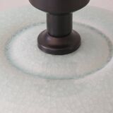 Celadon-colored cracked ceramic table lamp with new personalized lampshade.
