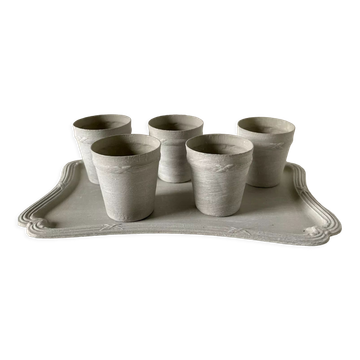 Plateau et 5 verres à liqueur en laiton anciens
