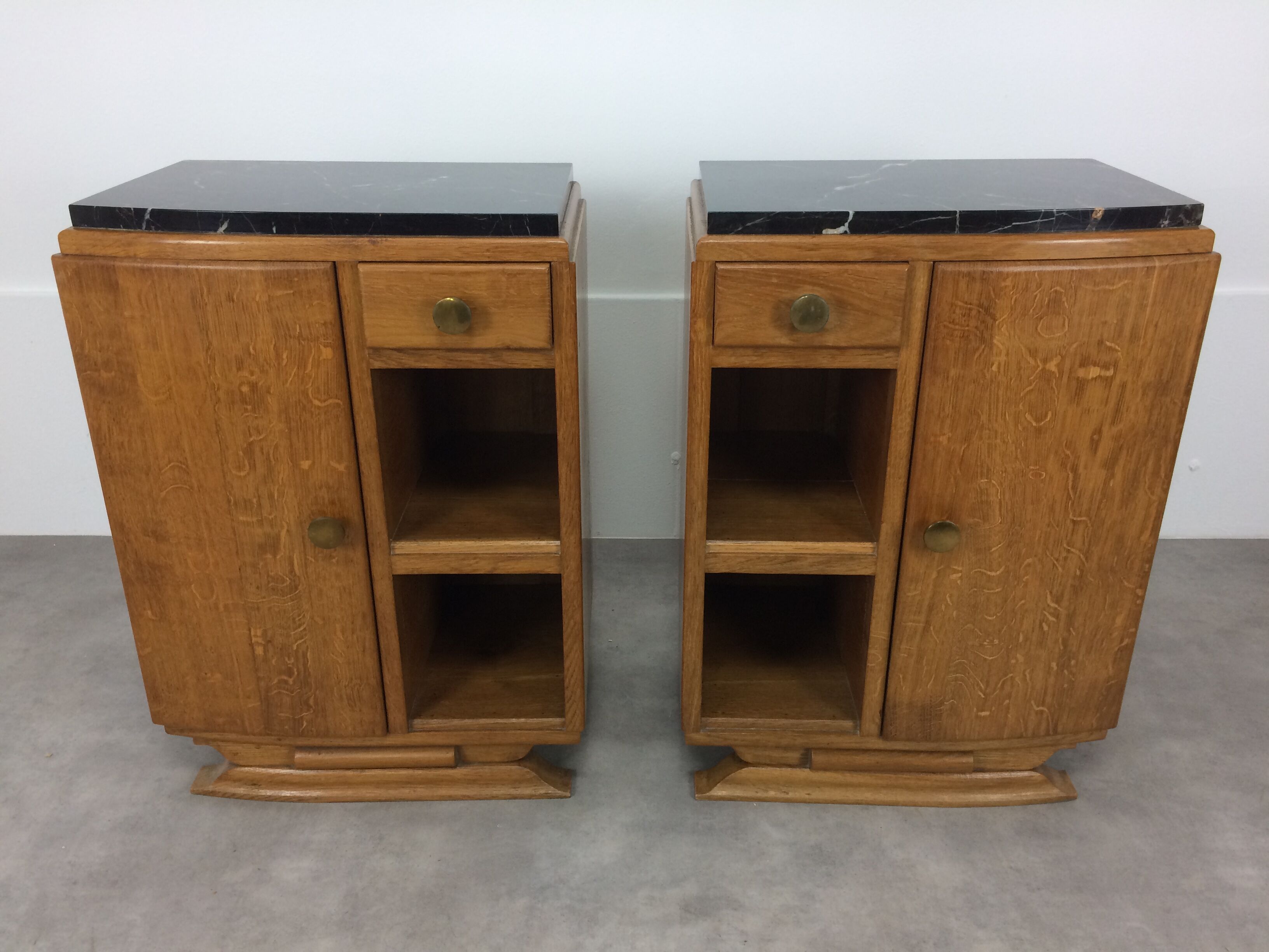Pair of bedside tables art deco style marble black portor