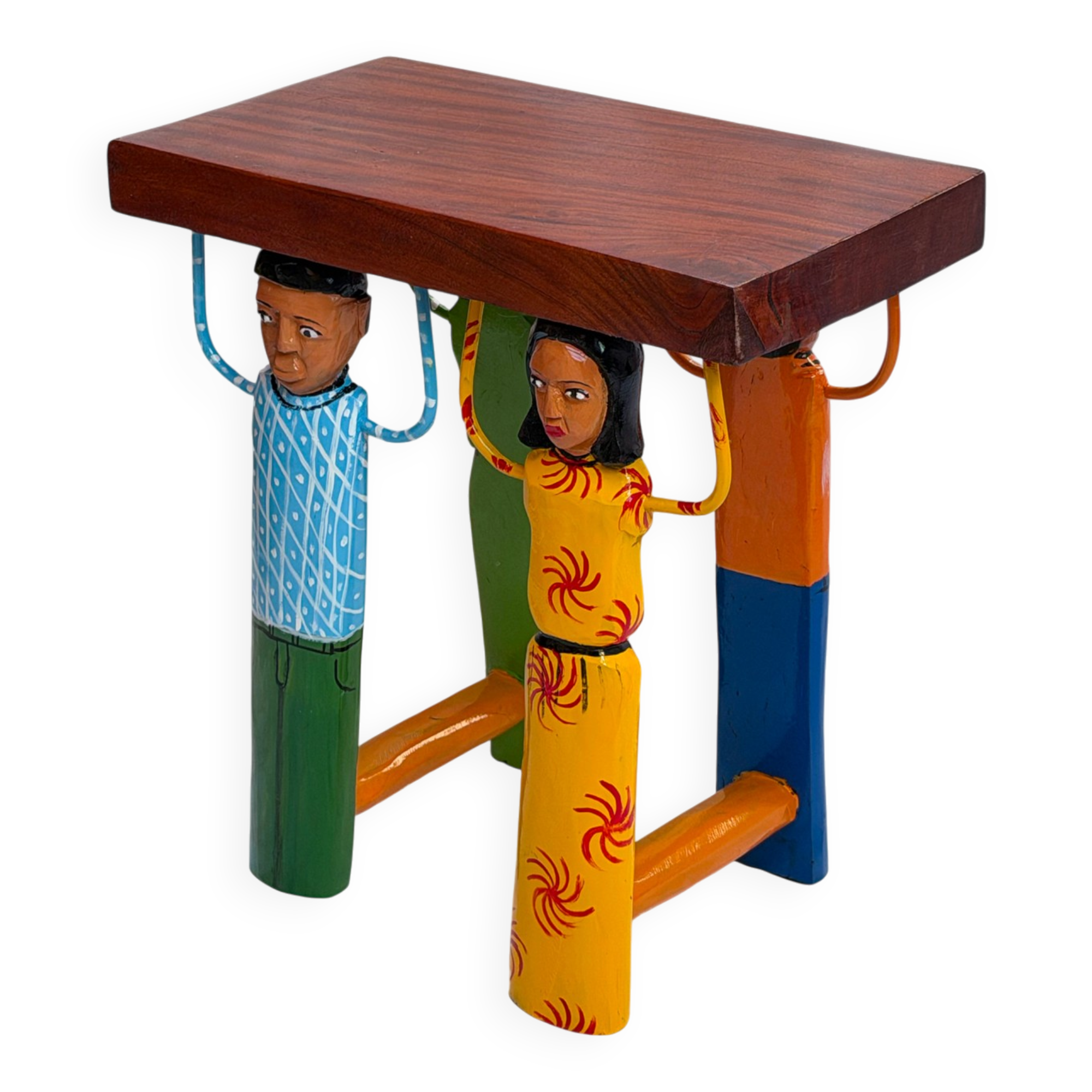 African stool carved and hand-painted – Unique piece from Burkina.