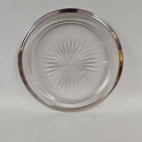 Cut crystal tray and solid silver rim.