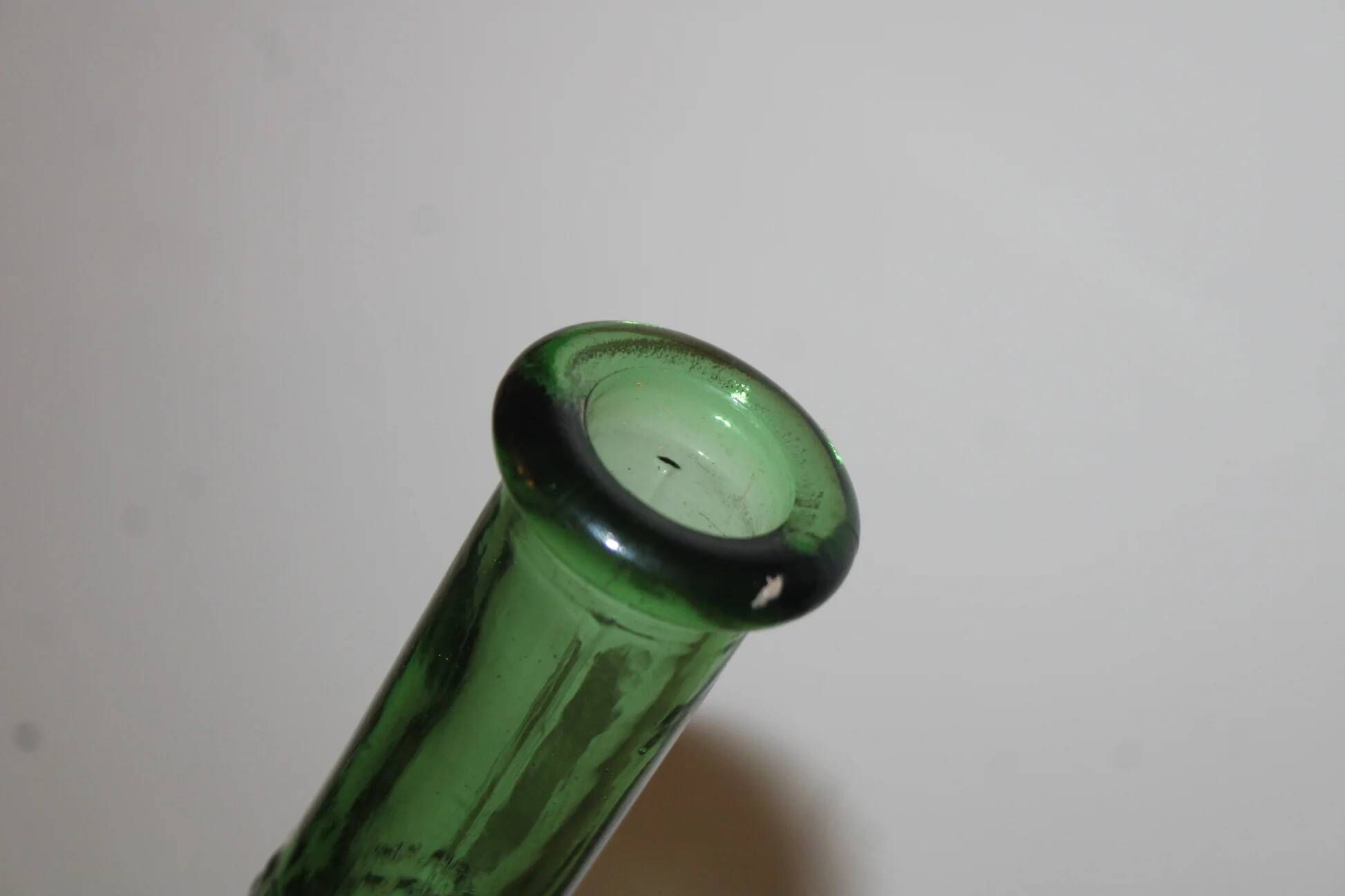 Vintage green glass bottle vase with geometric relief – H 33 cm