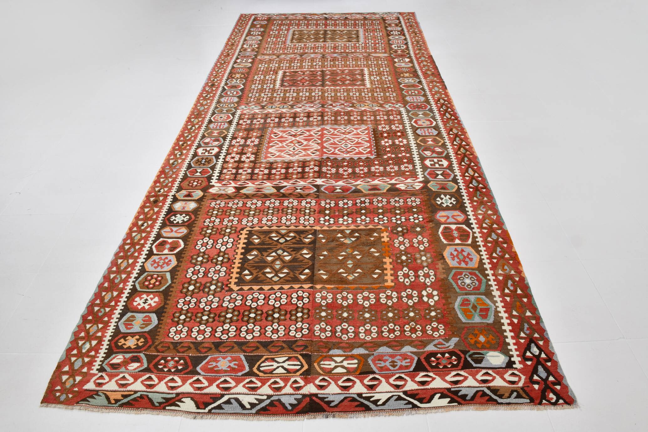 6x14 Rare Siz Anatolian Kilim Rug, 183x416Cm Turkish Kilim Carpet