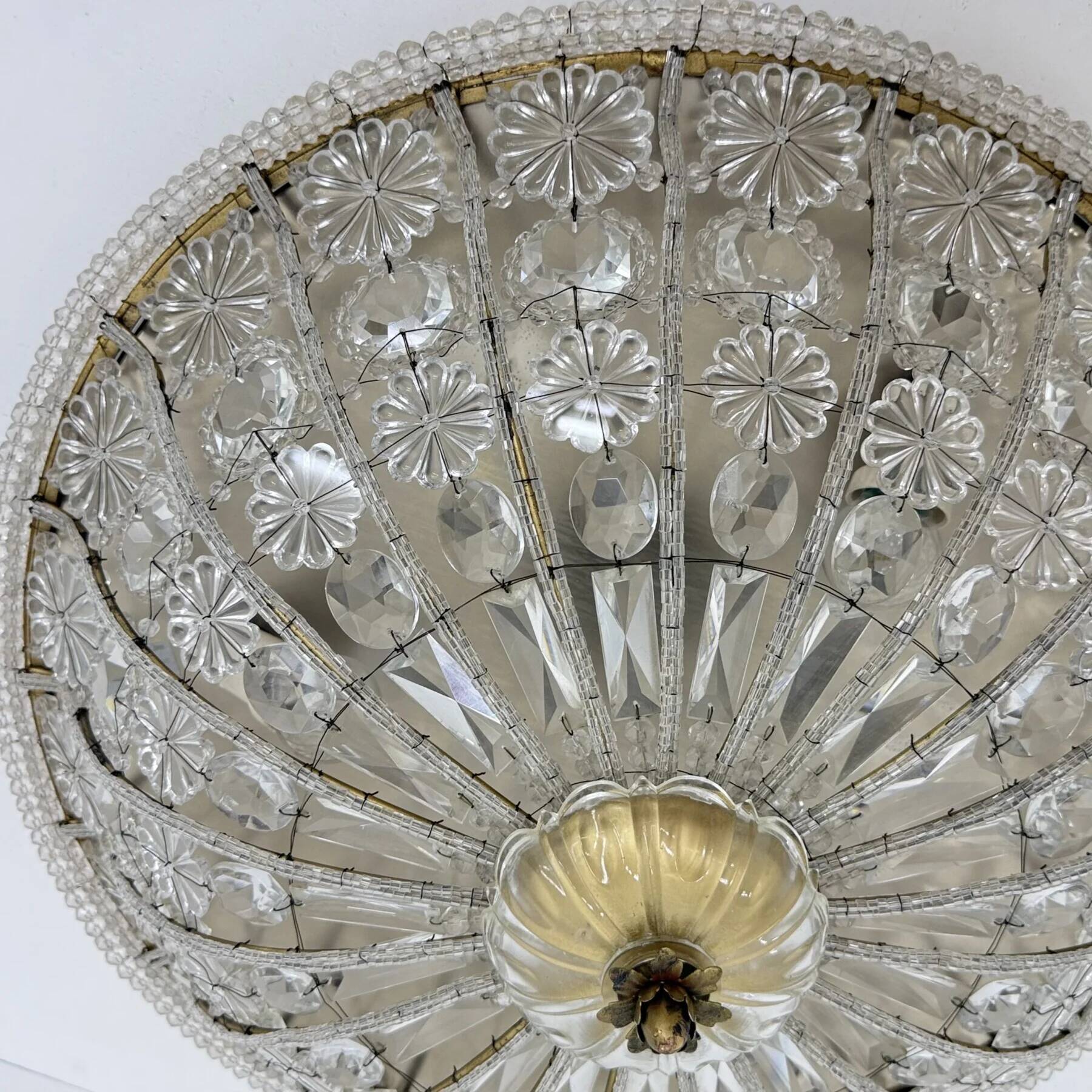 Large crystal Banci Italy ceiling lamp, 1960s