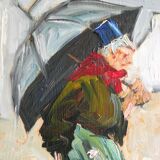 Old paintings Seated Man and Woman with the Umbrella by René. THE FORESTER (1903-1972)