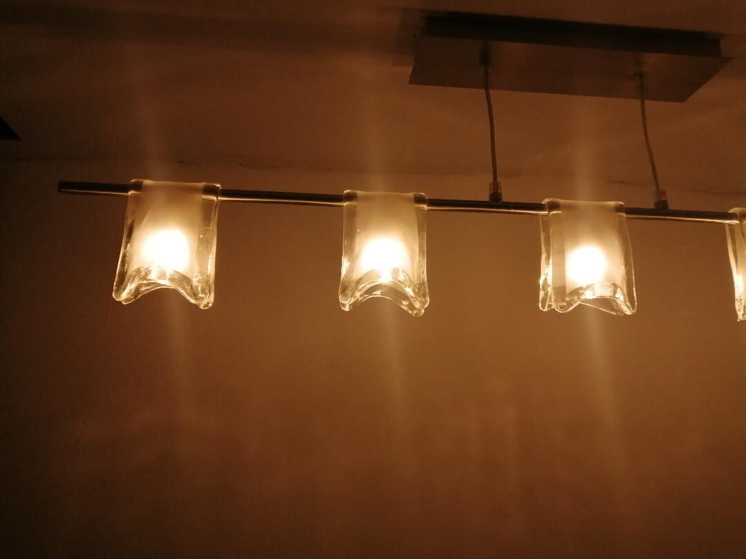 80's chrome chandelier with murano lampshades