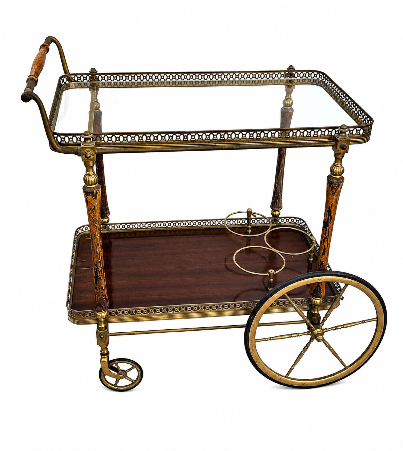 Bar drinks trolley in brass and wood from Maison Jansen