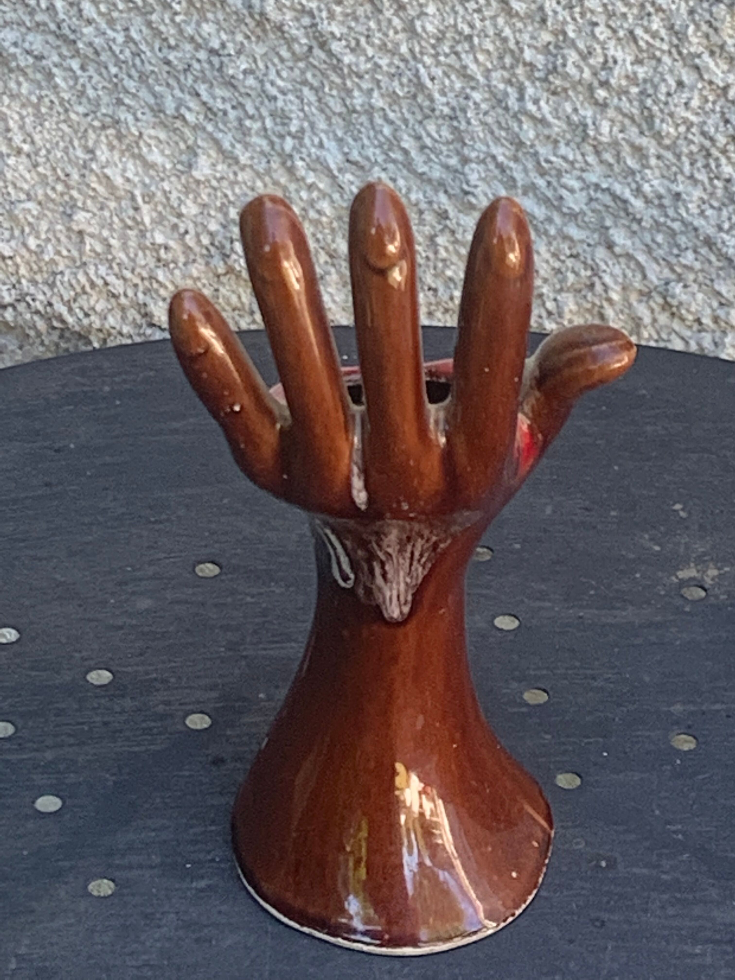 Hand vase in flamed enamelled ceramic stamped vintage vallauris