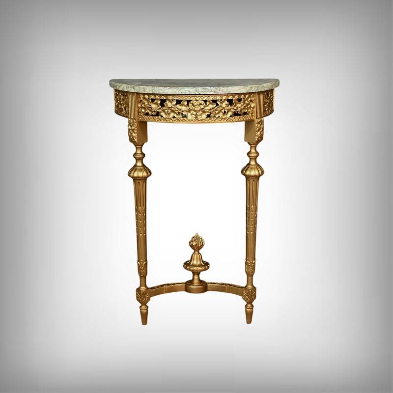 Small Half-Moon Console in Marble and Gilded Wood, Louis XVI Style – 20th Century