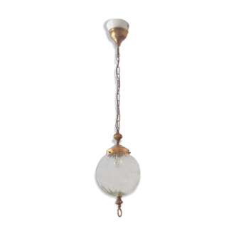 Suspension lanterne d'entrée- laiton & boule verre années 50