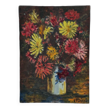 Oil on cardboard by J.-P. Ducos still life 1960 bouquet of flowers
