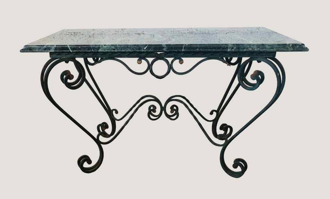 Vintage green marble and wrought iron coffee table