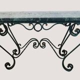 Vintage green marble and wrought iron coffee table