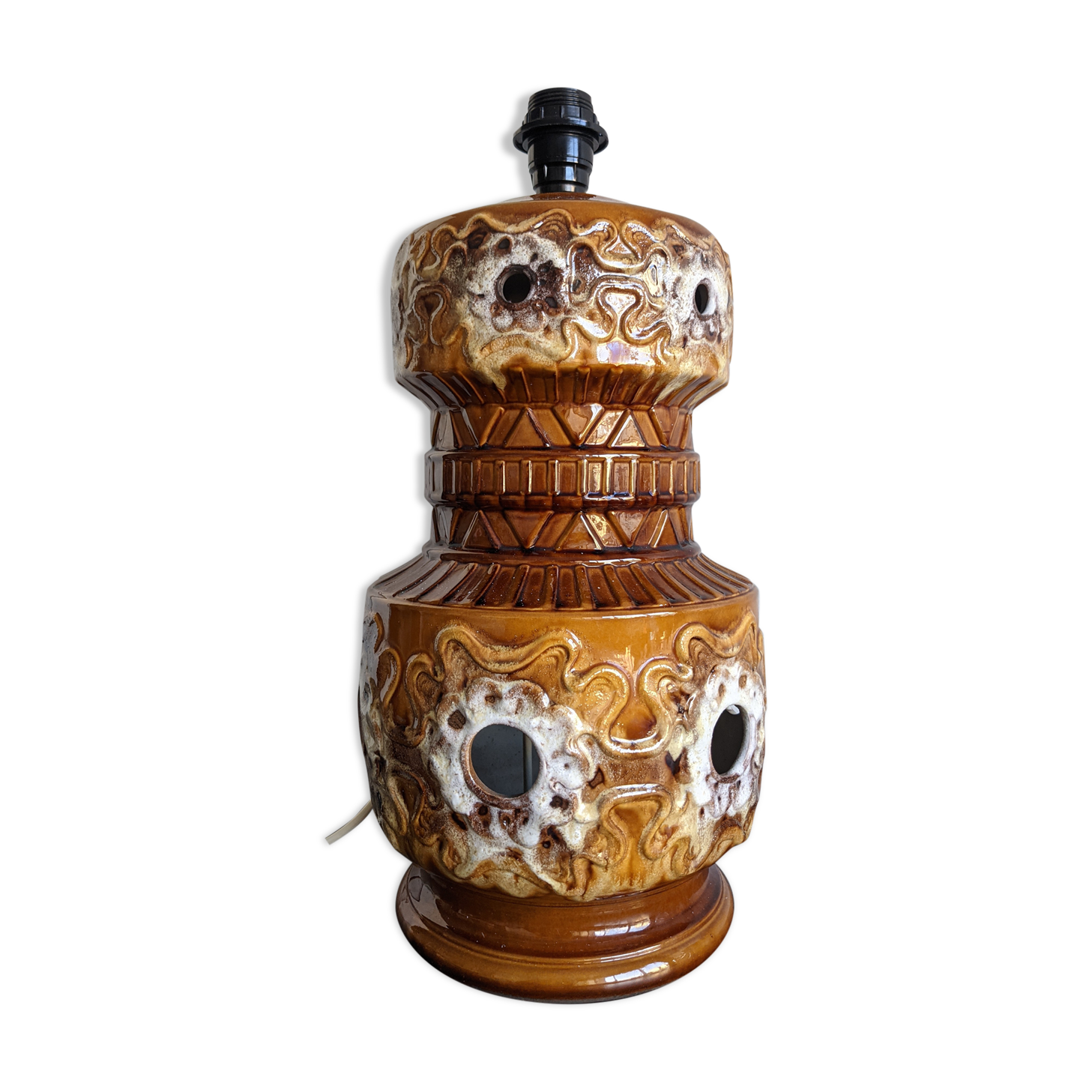 Vintage 70s ceramic floor lamp honey orange