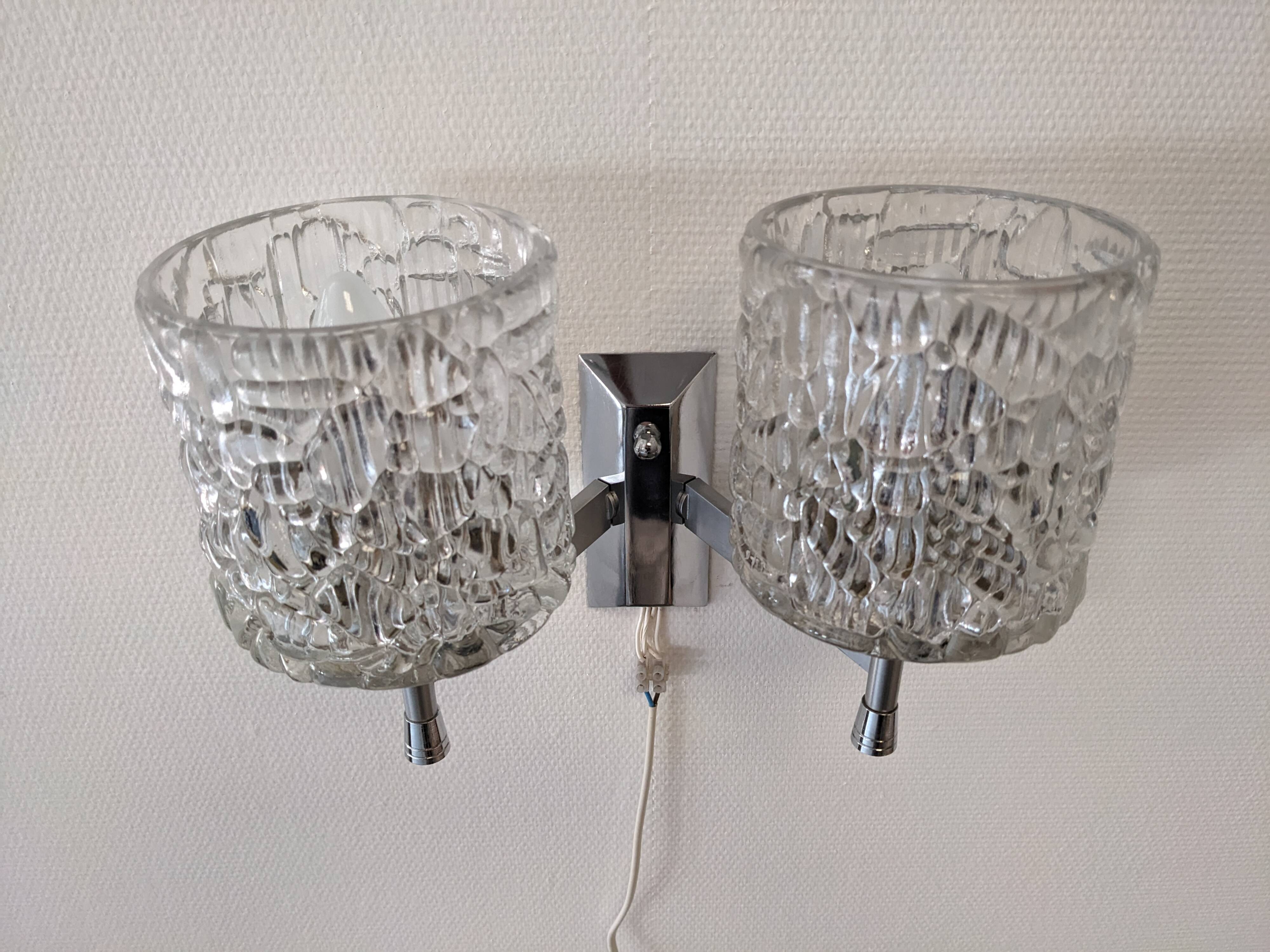 Pair of Murano glass wall lights by Kaiser Leuchten, Germany circa 1970.