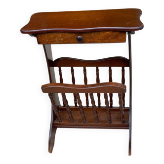 Table de chevet guéridon en bois massif avec tiroir