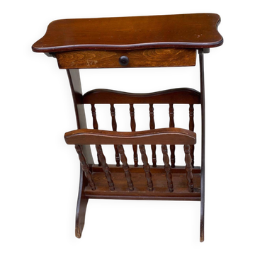 Table de chevet guéridon en bois massif avec tiroir