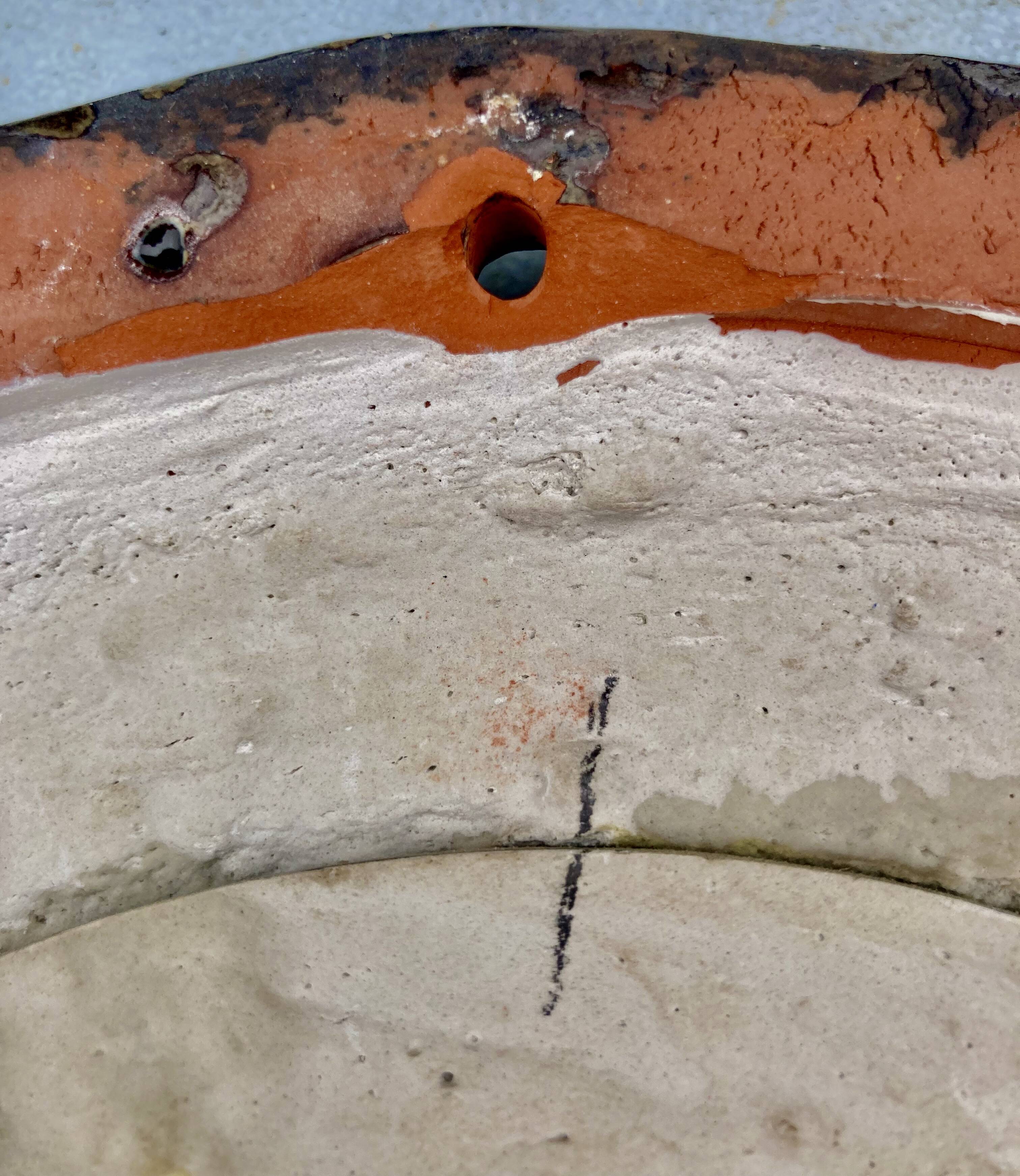 Grand miroir glace ronde en céramique artiste à identifier - 1960