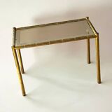 Gilded brass bamboo and smoked glass side table, France 1970