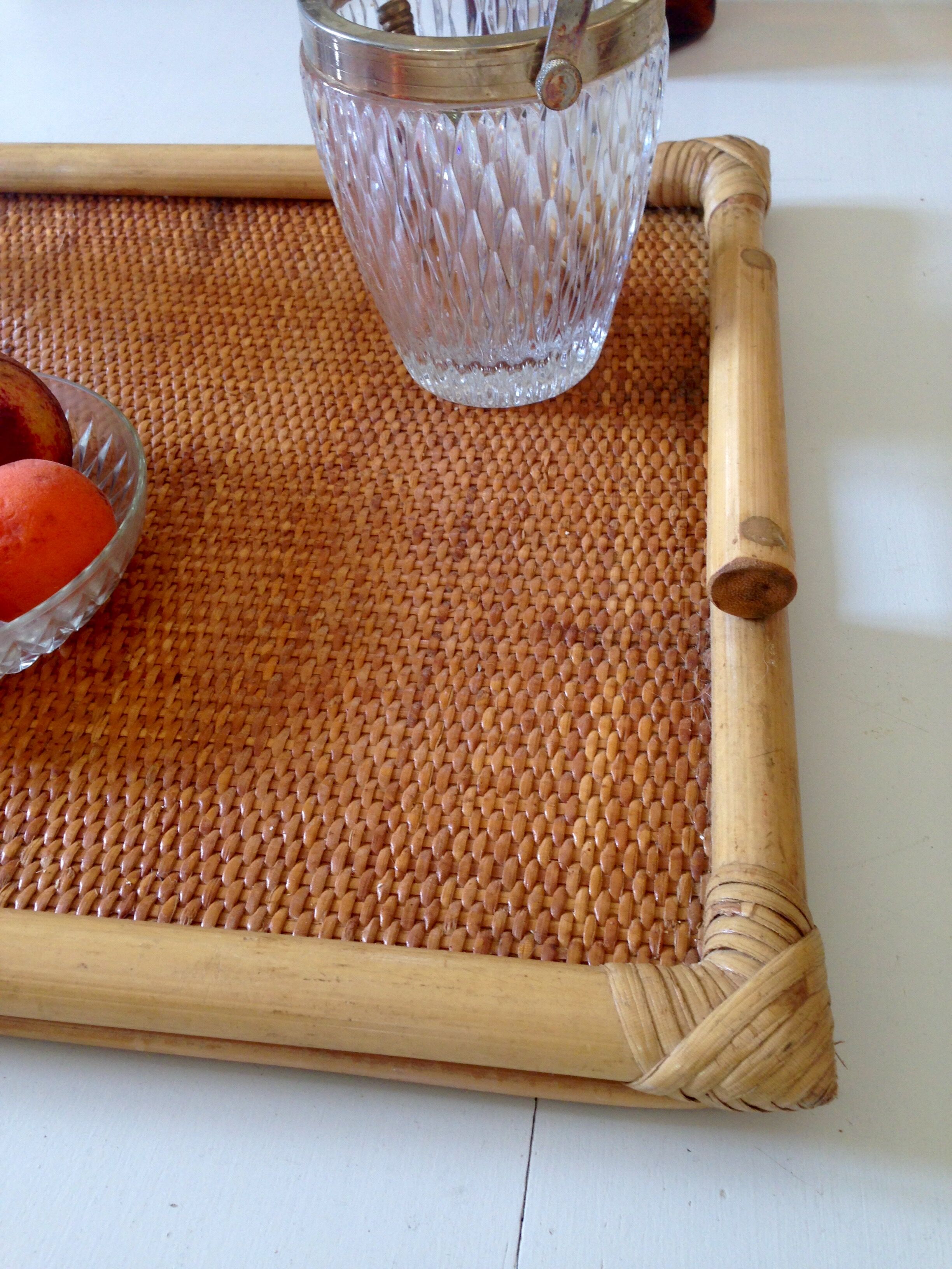 Vintage rattan serving tray