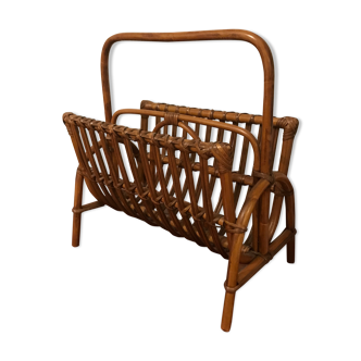 Magazine holder in rattan circa 1960 1970