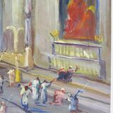 Oil on wood by Riccardo Capone Interior Church 50s 60s
