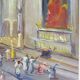 Oil on wood by Riccardo Capone Interior Church 50s 60s