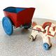 Horse cart and tin cart, old pull toy