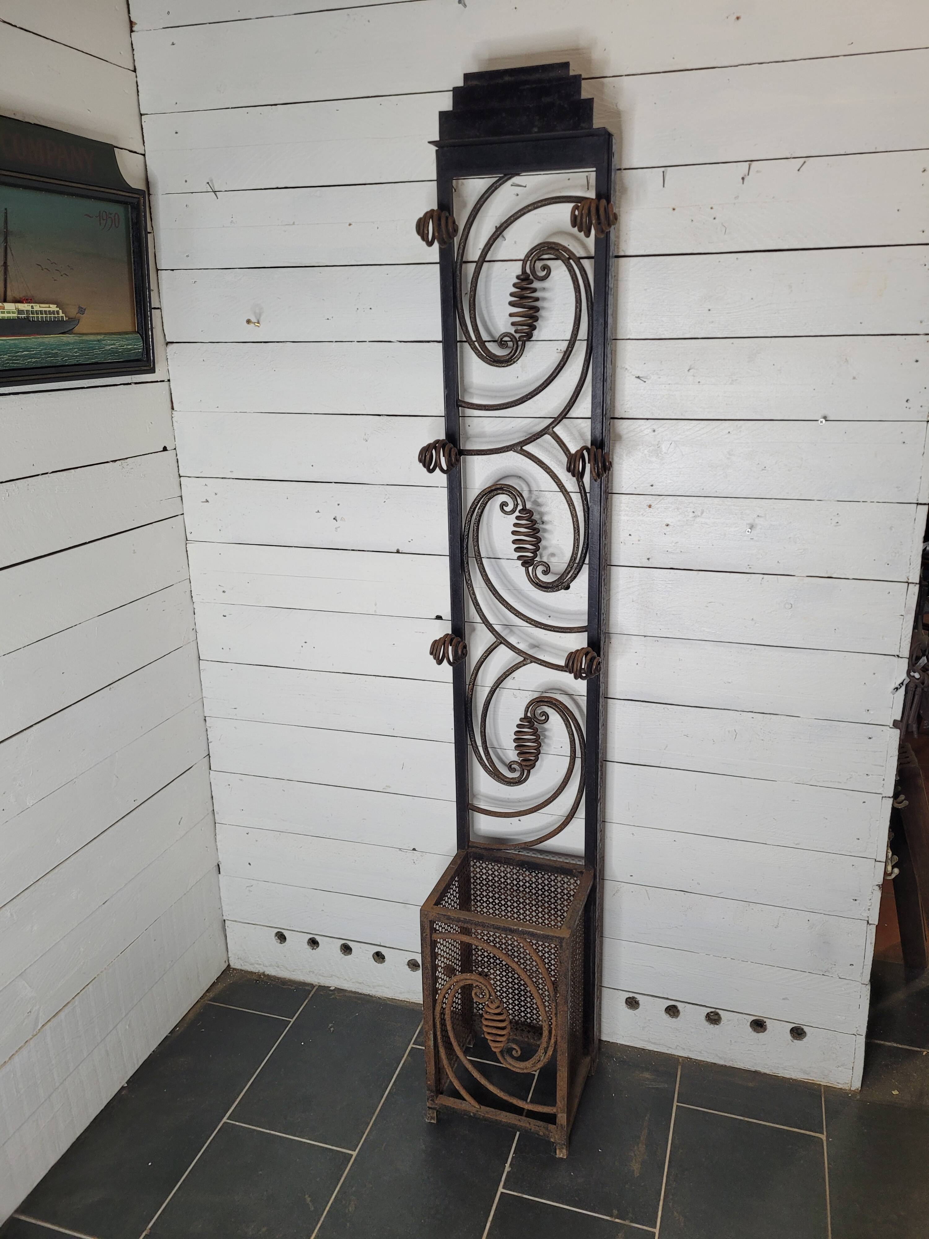 Art deco wrought iron coat rack from the 1930s