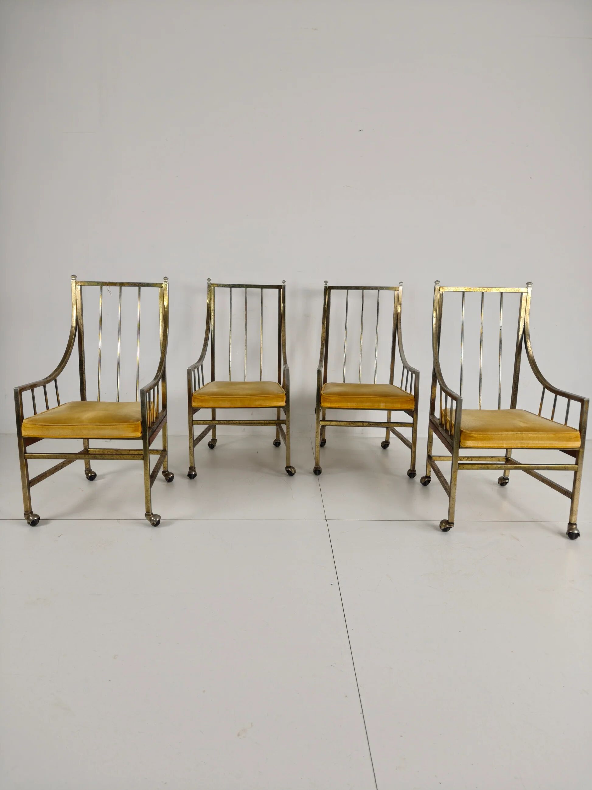 Unique set of mid-century style dining and lounge chairs – gilded, made between 1940-1948 by Flanders Industries Inc, Fort Smith, Arkansas