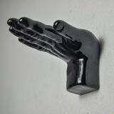 “Main” wall candle holders, black ceramic, France, 1980