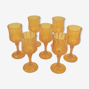 7 vintage orange glass liqueur glasses