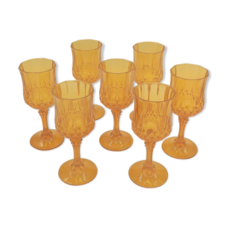 7 vintage orange glass liqueur glasses