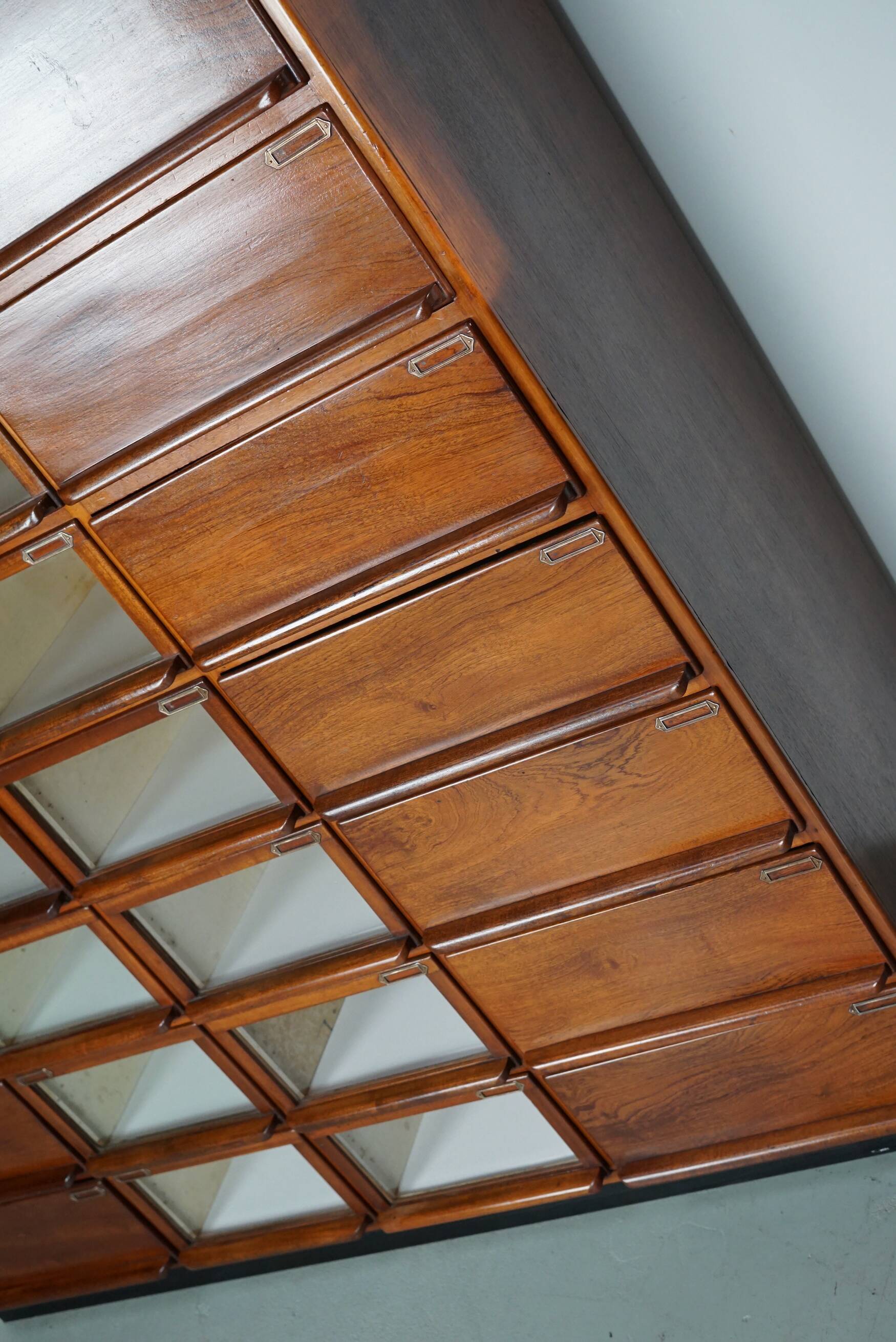 Vintage dutch hardwood haberdashery shop cabinet, 1930s