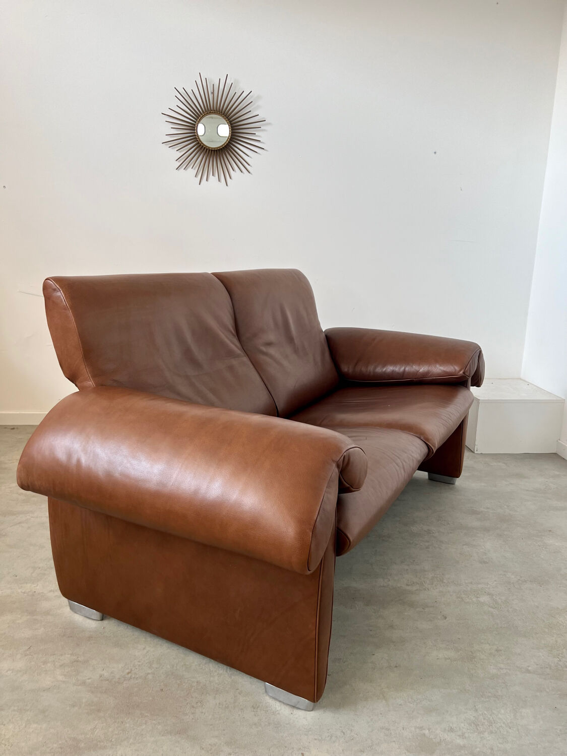 Vintage sofa 2 places leather camel design de sede ds-1023