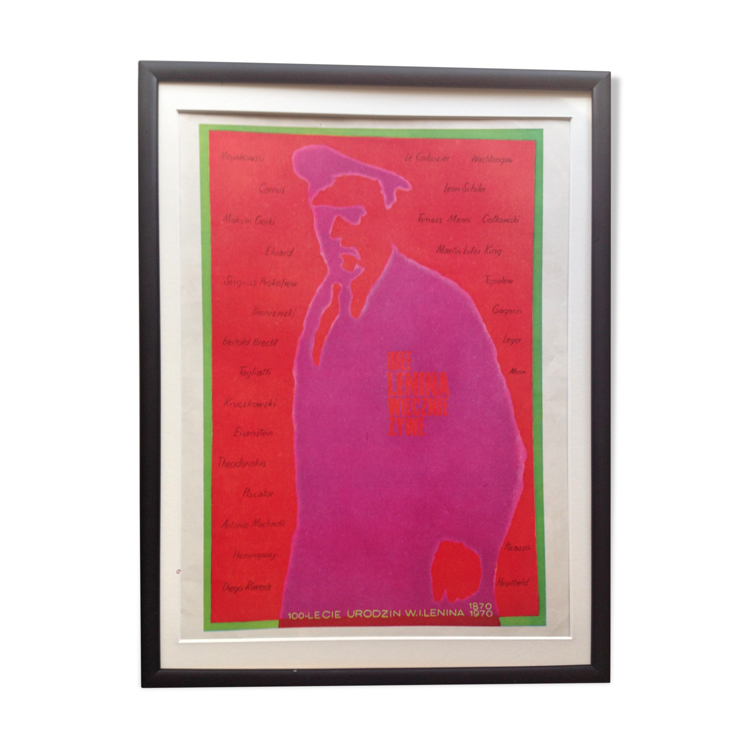 Framed Polish poster of Lenin by Polish artist Jozef Mroszczak, 1970