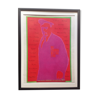 Framed Polish poster of Lenin by Polish artist Jozef Mroszczak, 1970